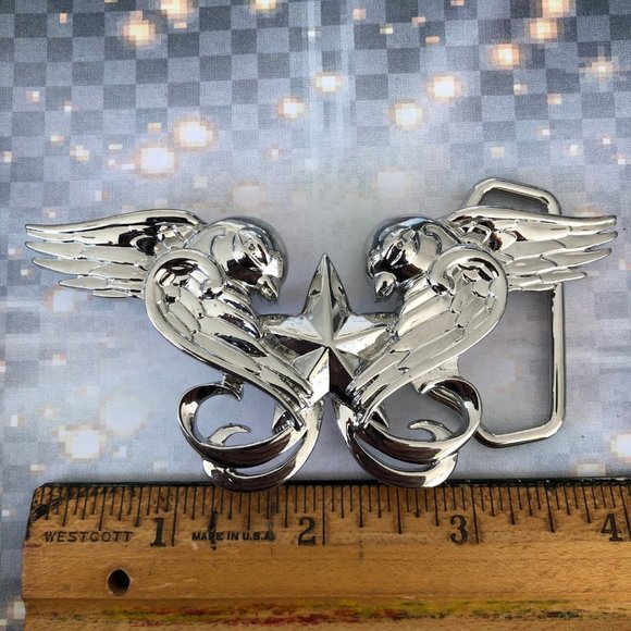 Swallows Tattoo Flash Belt Buckle Sparrows Star - Picture 4 of 4